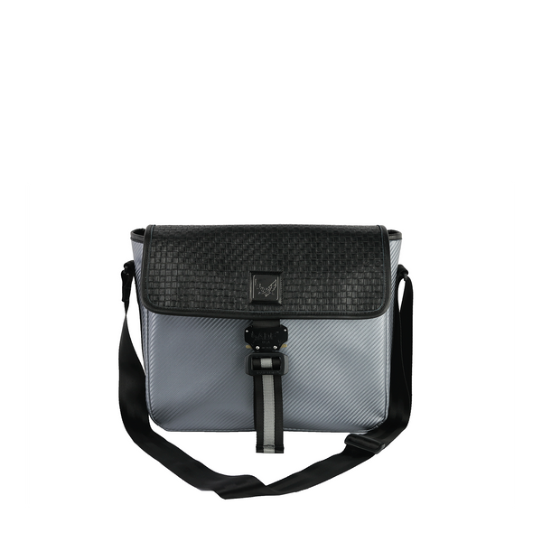 Man BLUE Messenger Bag in Fabric and Leather Mini